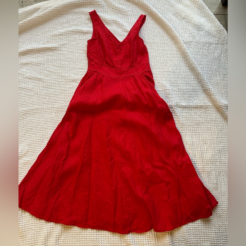 Joie 100% linen Vibrant Red Midi Dress